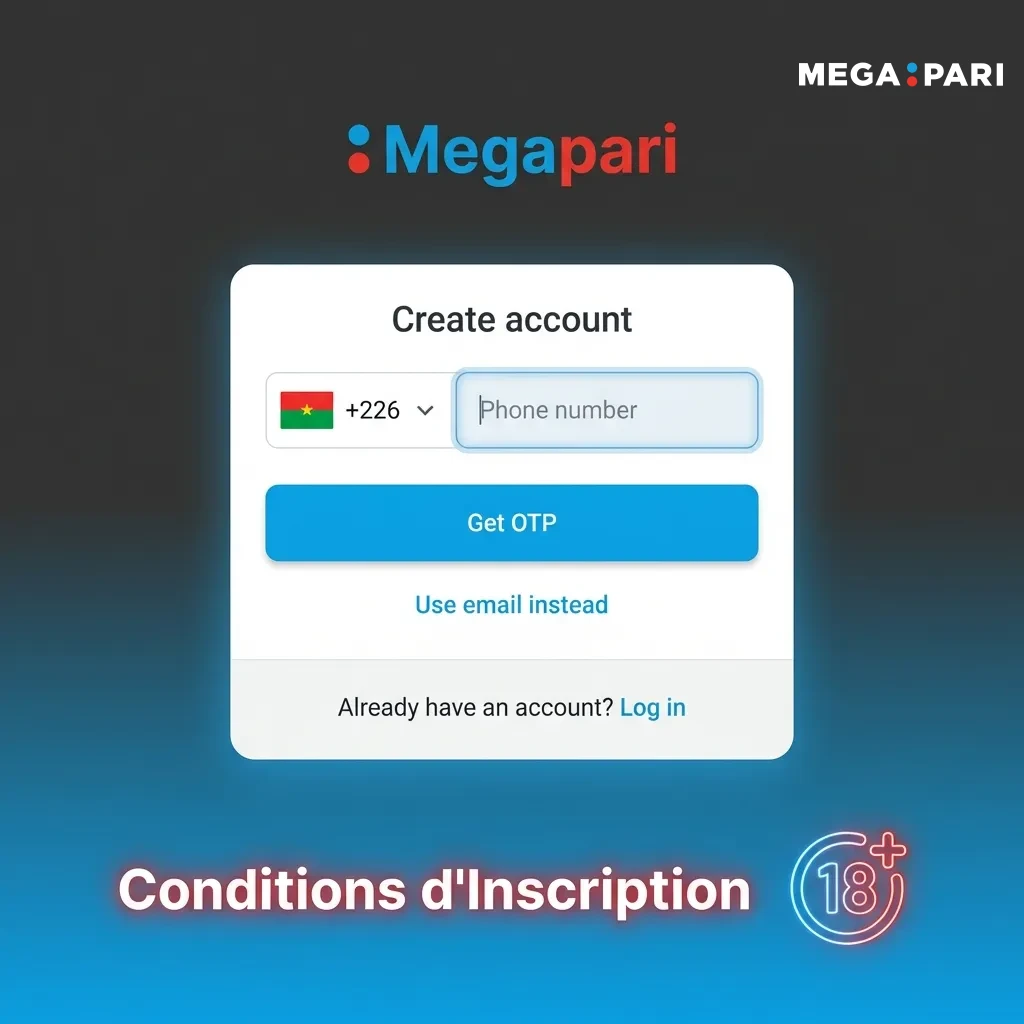 Registration requirements page showing age verification, account rules, and identity confirmation for Burkina Faso users