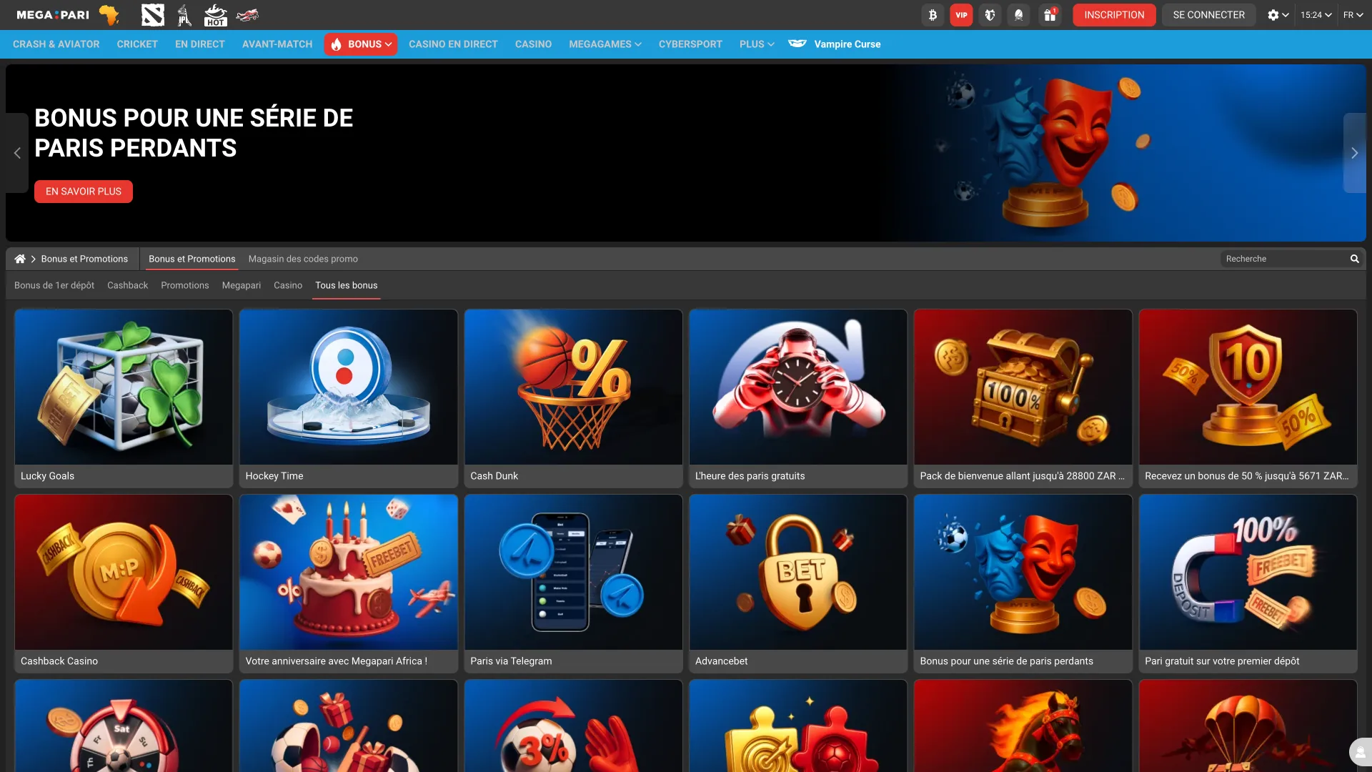 Megapari propose un large éventail de promotions et de bonus.