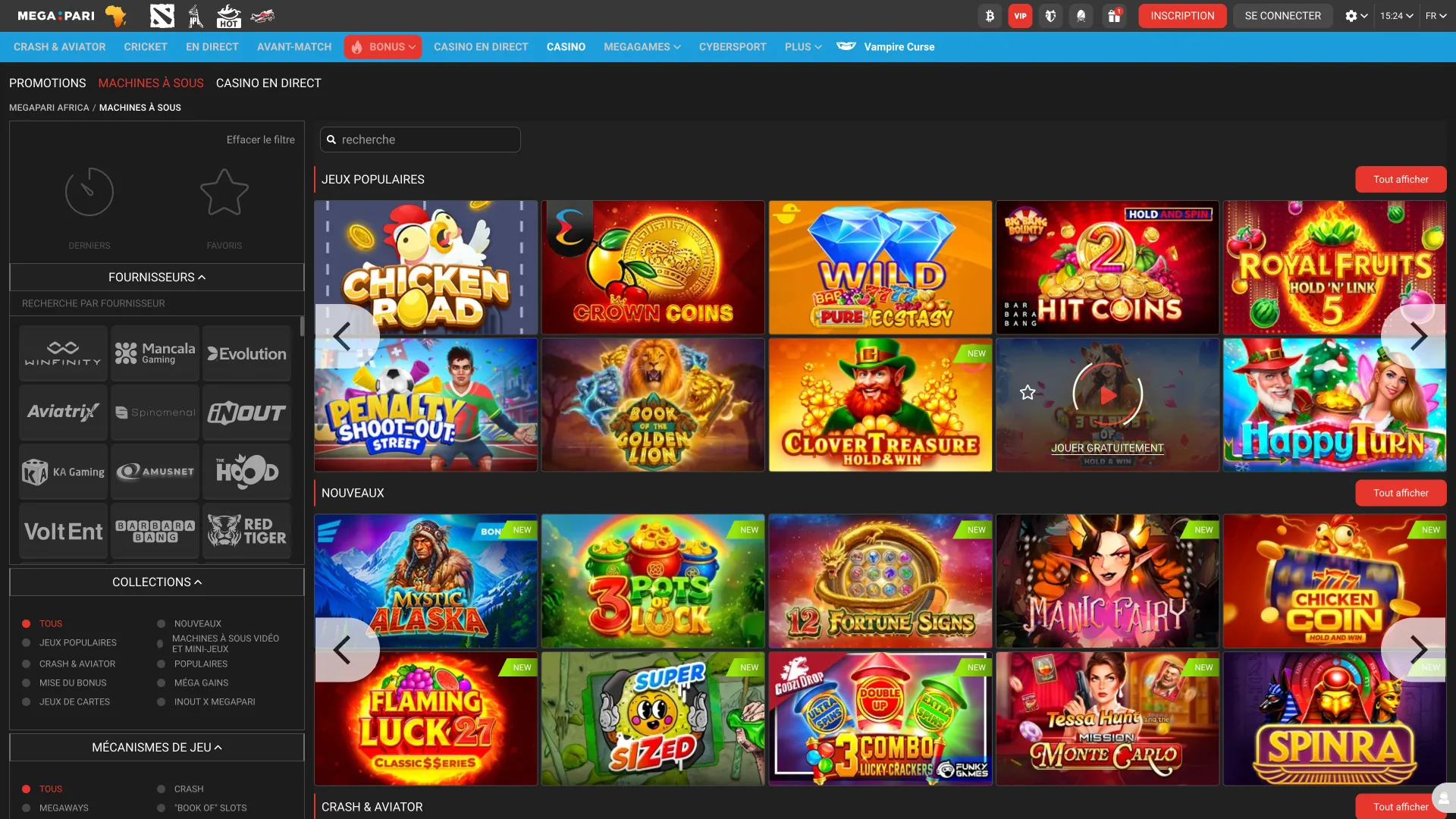 Explorez la vaste gamme de jeux proposés par Megapari et commencez à jouer.