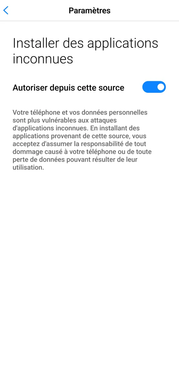 Permettre sources inconnues pour installer Megapari.