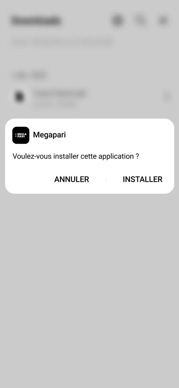 Installer application Megapari après ouverture du fichier.