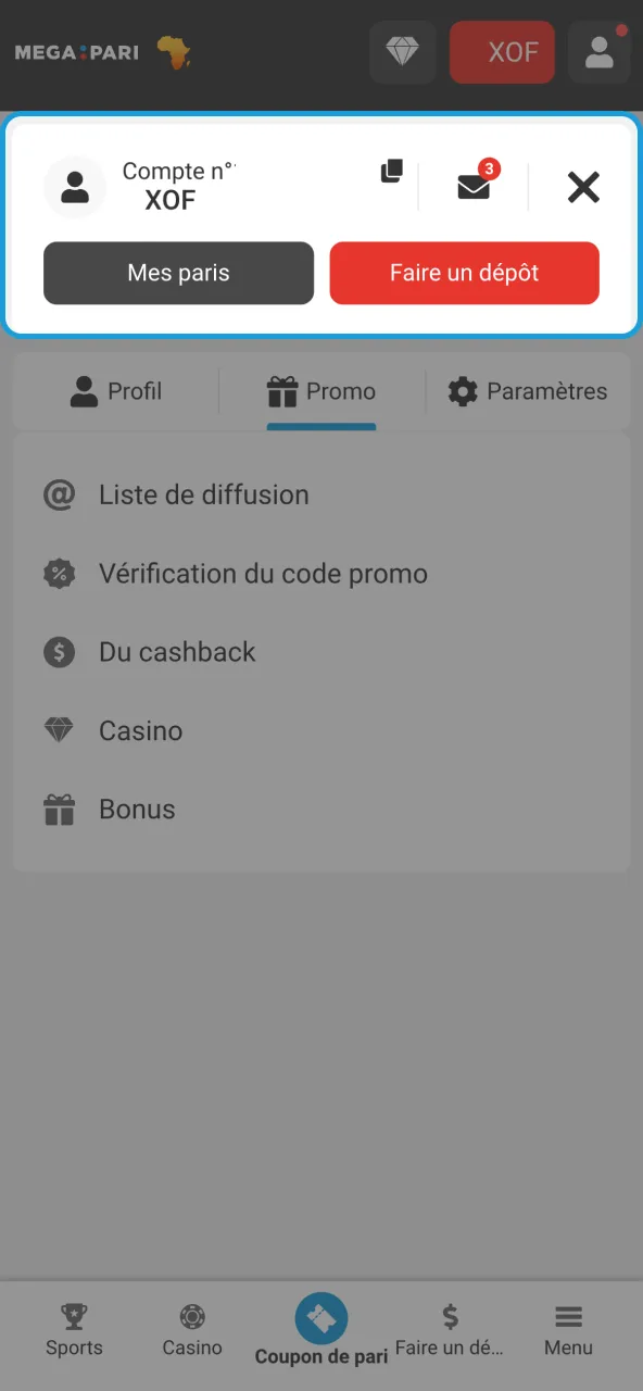 Bonus activé automatiquement après dépôt sur Megapari.
