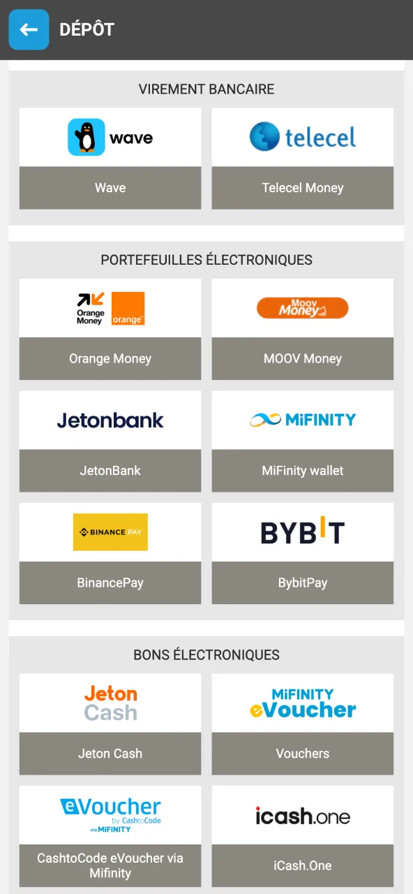 Recharge compte Megapari avec options disponibles Burkina Faso.