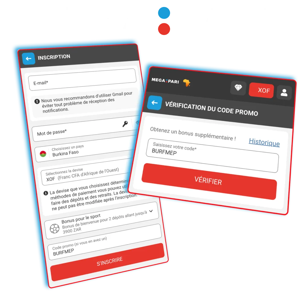 Activez code Megapari lors inscription et premier dépôt.