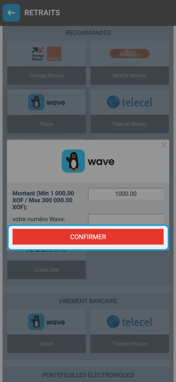 Finaliser retrait et consulter suivi sur Megapari.