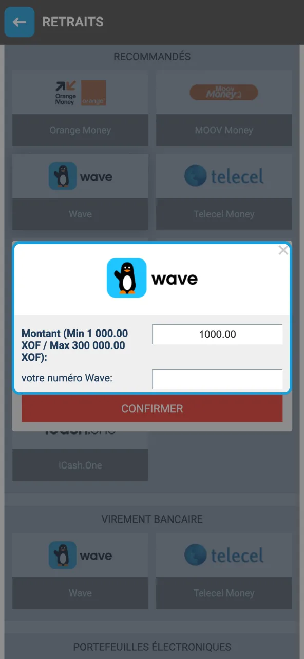 Saisir somme à retirer sur Megapari.