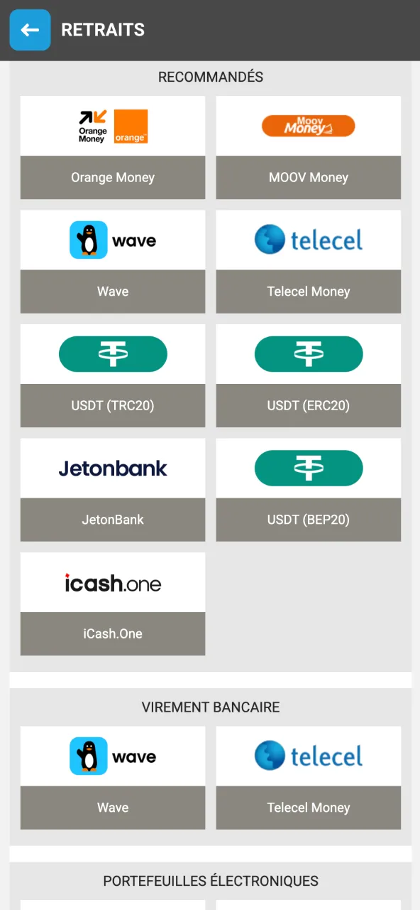 Retrait rapide via méthode correspondante Megapari.
