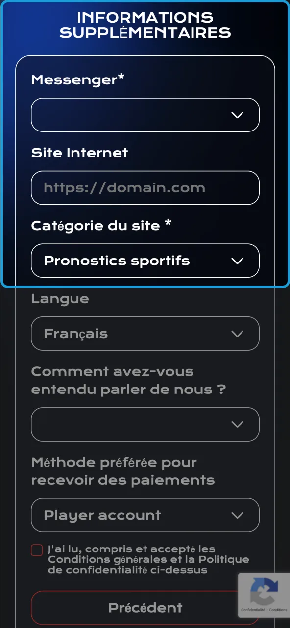Préciser plateformes promotion et visiteurs Megapari.
